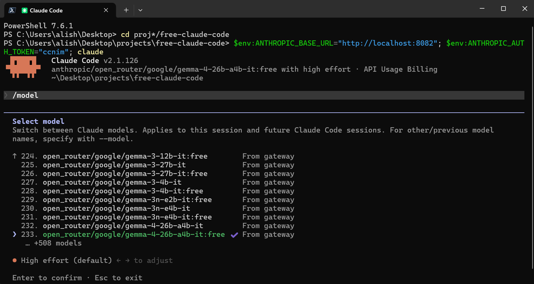 Admin UI and model selector screen