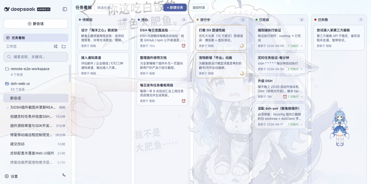 Multi-column task board and cron scheduling configuration screen