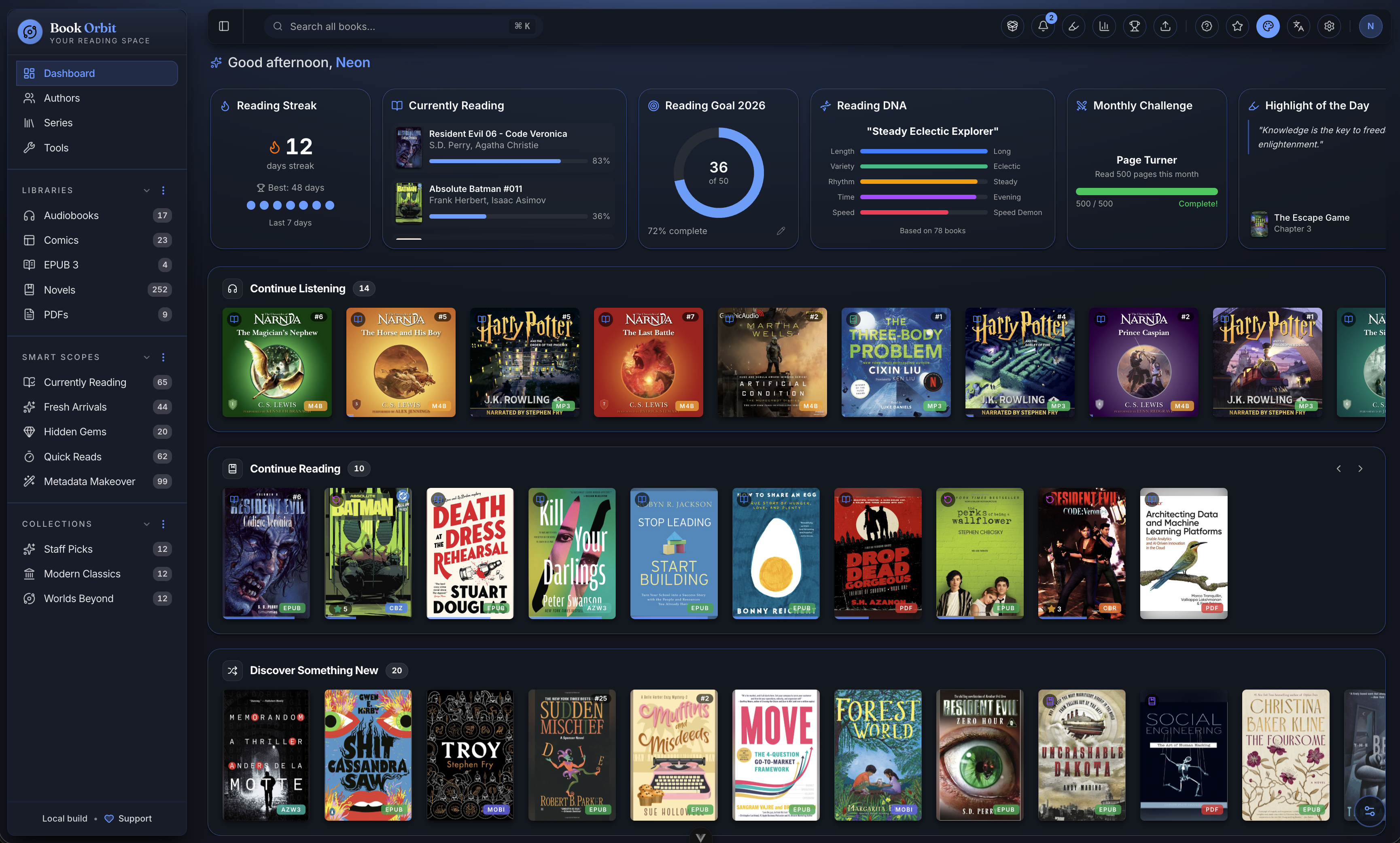 BookOrbit dashboard screen