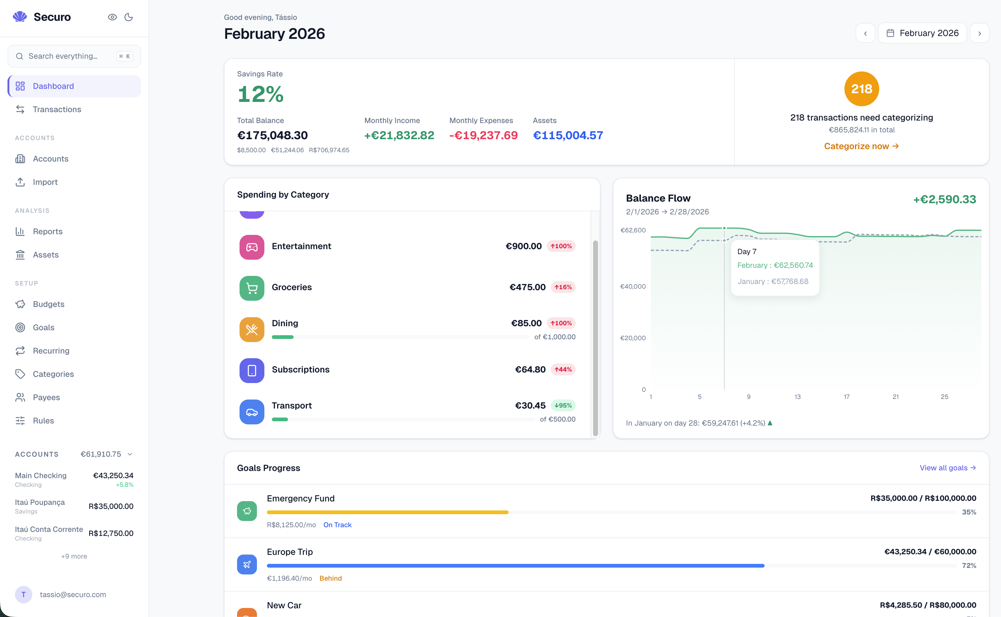 Example of the Securo dashboard screen