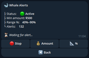 Whale trade notifications and instant betting screen