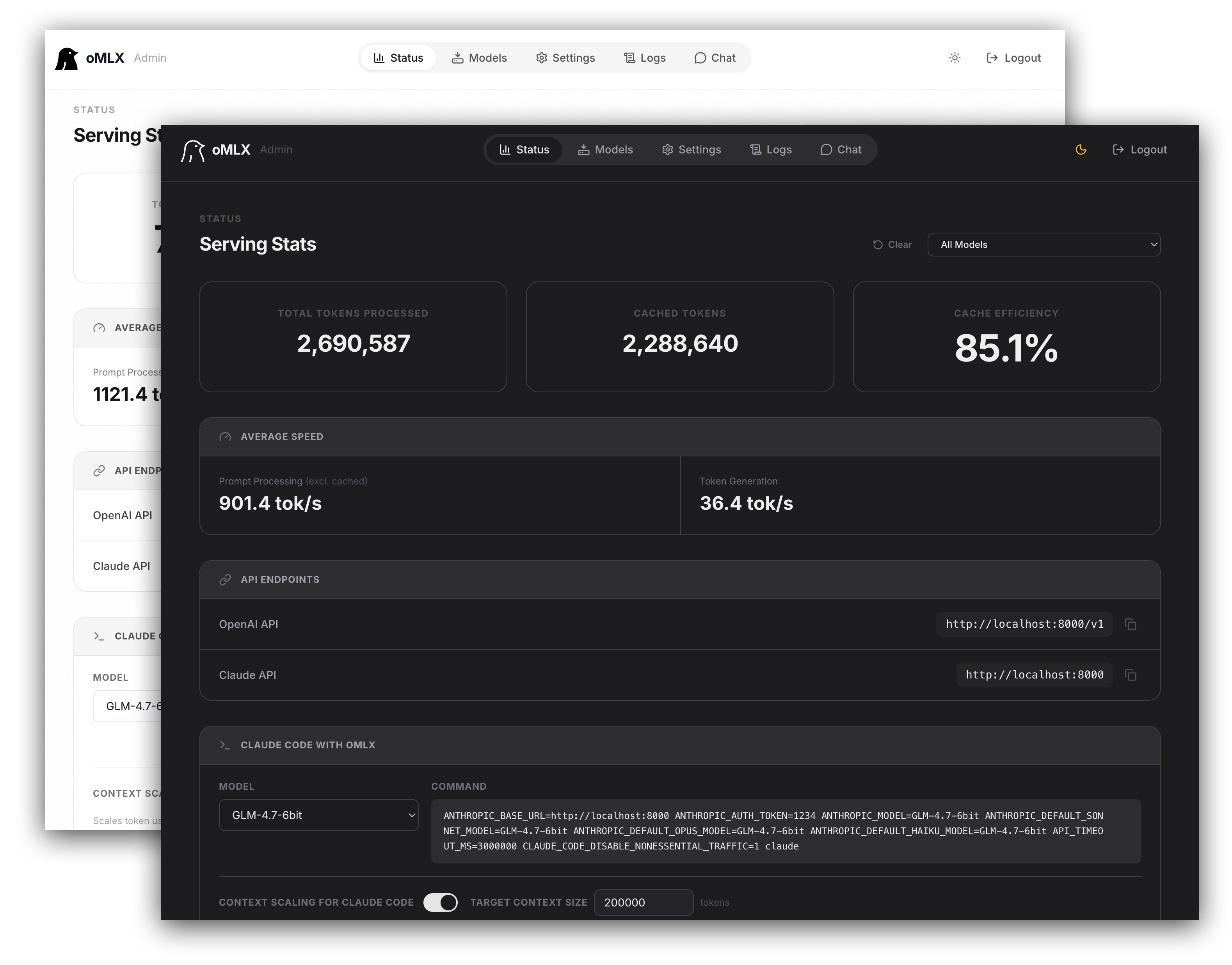 oMLX management dashboard screen